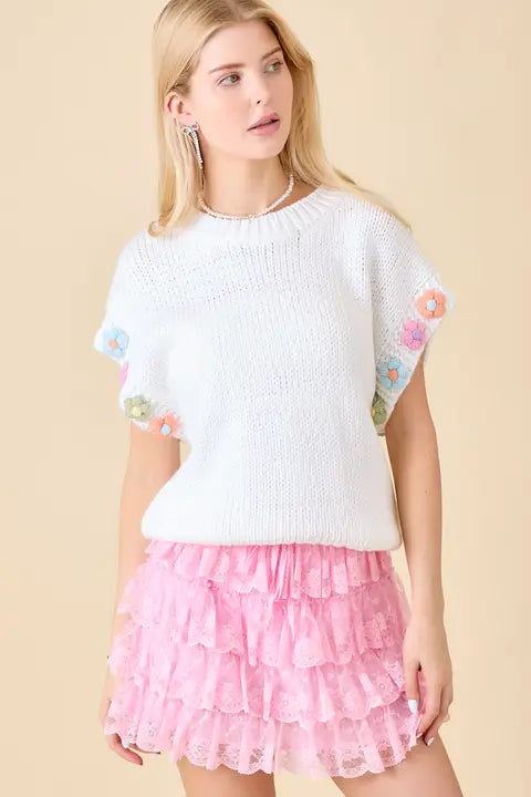 3D Crochet Flower Knit Top