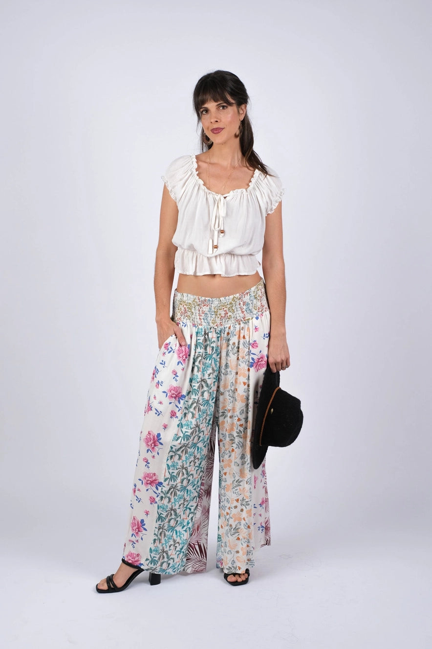 ✨ White Floral Serenity Patchwork Palazzo Pants ✨