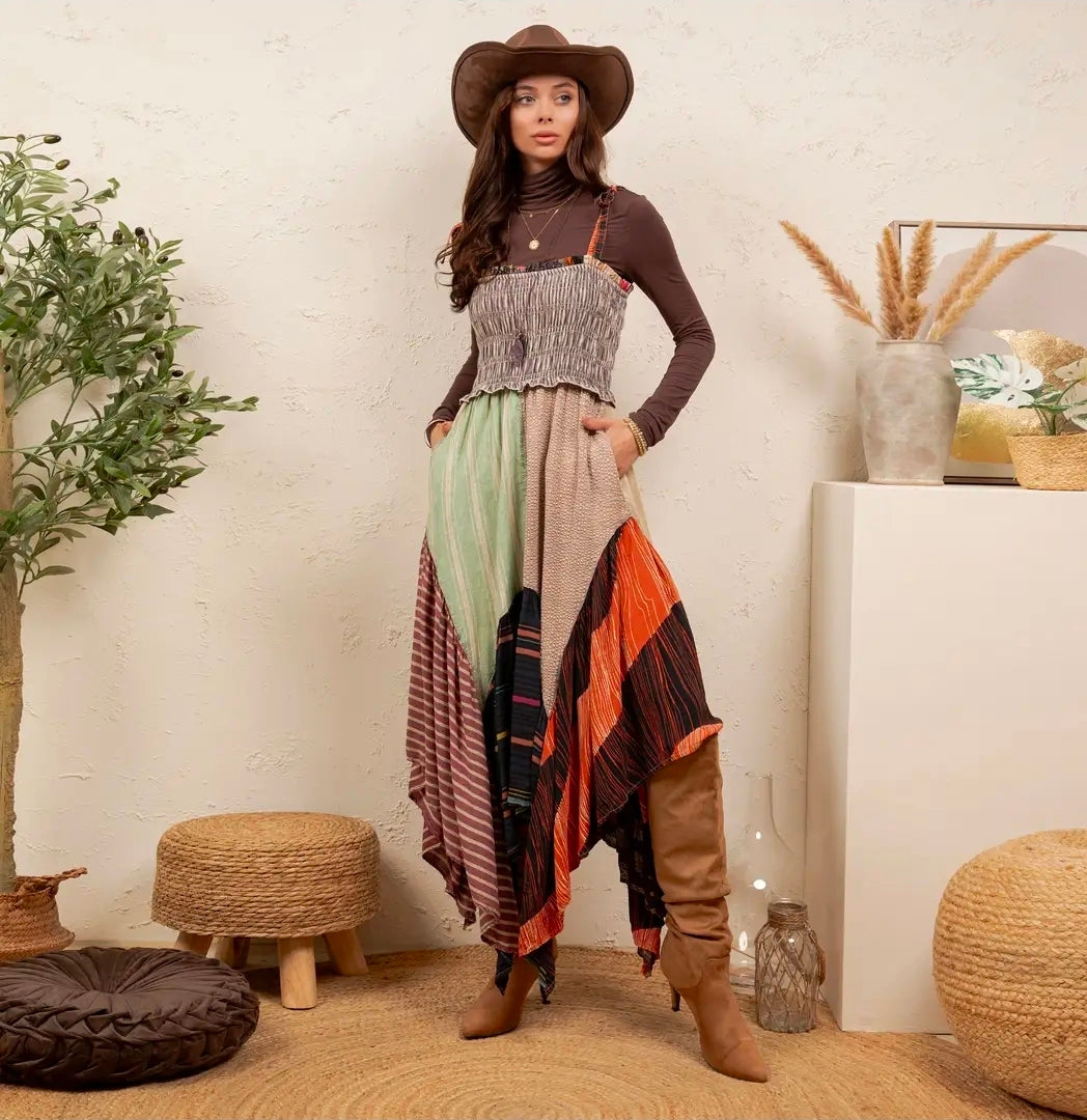 Boho Patchwork Midi Dress – Southern Belle Boutique by Mayte