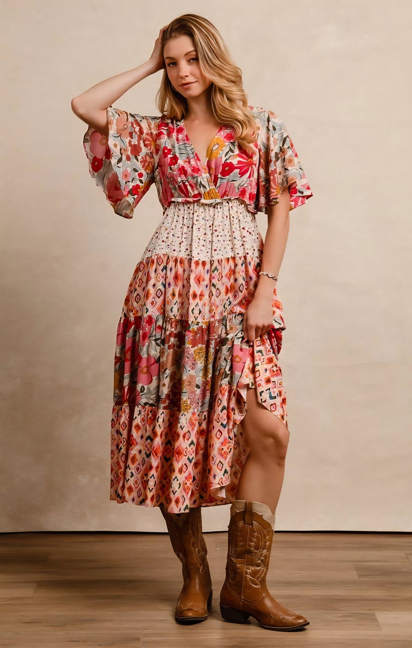 💐Floral Mix & Match Midi Dress