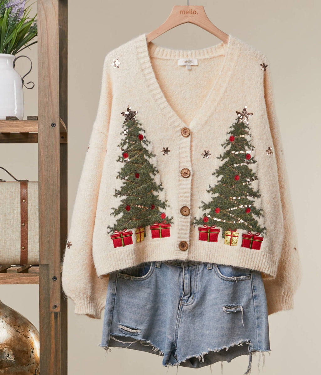 O Christmas Tree Sequin Cardigan