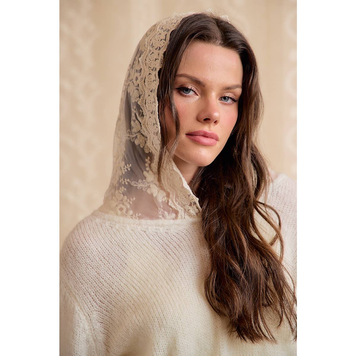 Colette Lace-Trim Hooded Knit Sweater Top