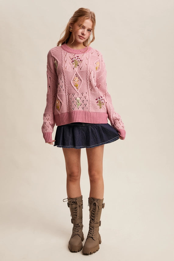 Floral Embroidered Knit Sweater