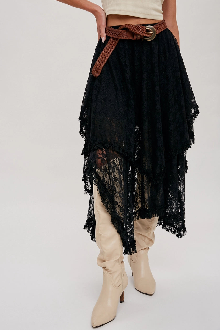 Lace Tiered Midi Skirt