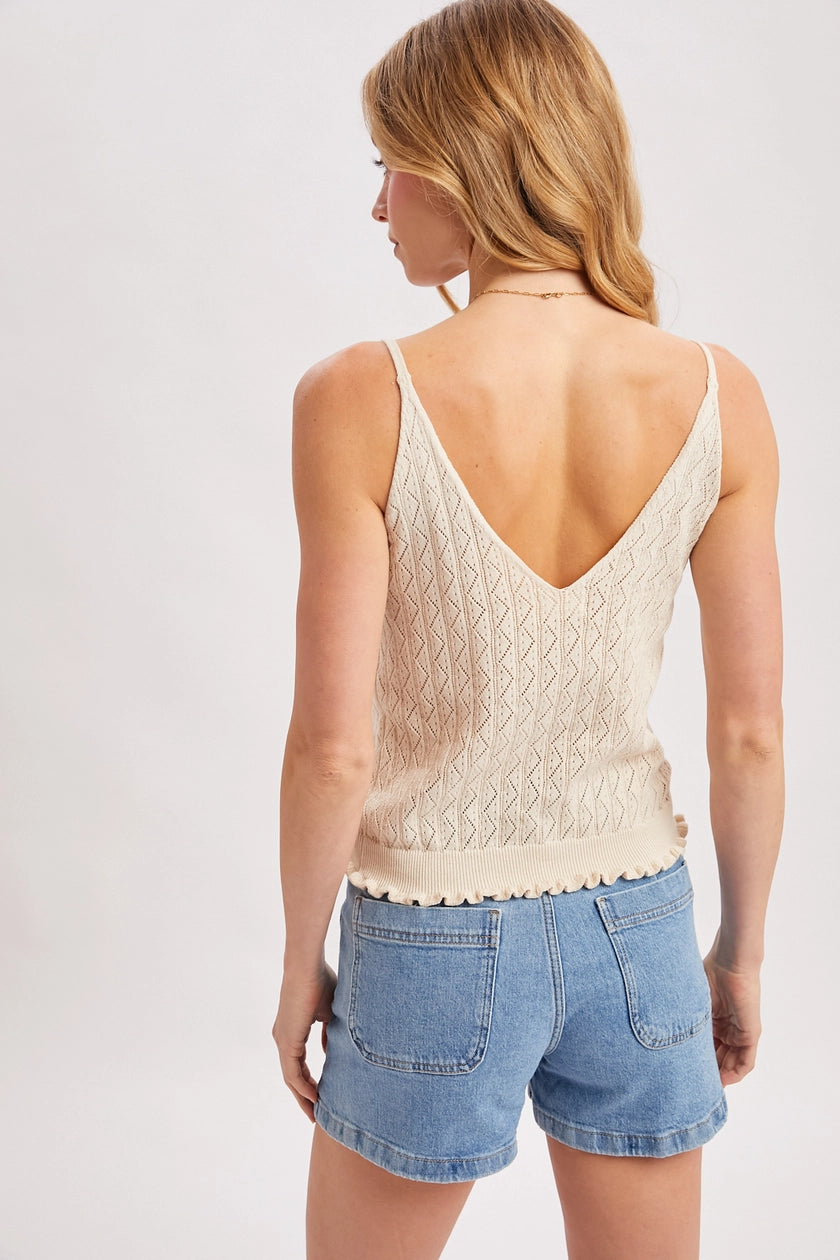 Elena Pointelle Knit Ruffle Cami