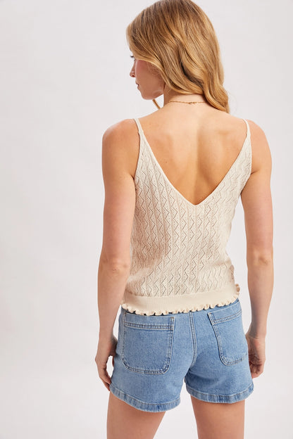 Elena Pointelle Knit Ruffle Cami