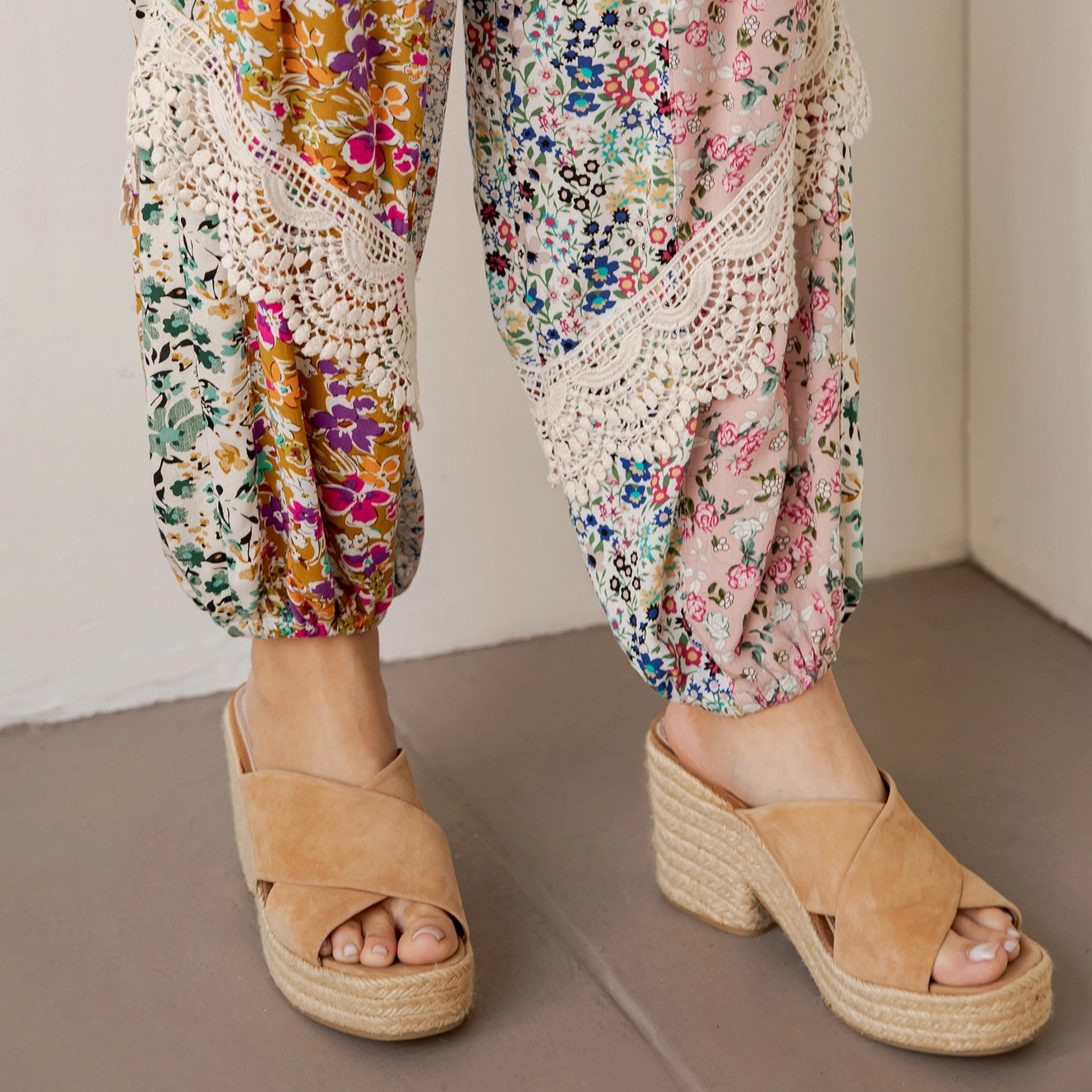 Boho Patchwork Lace-Trim Harem Pants