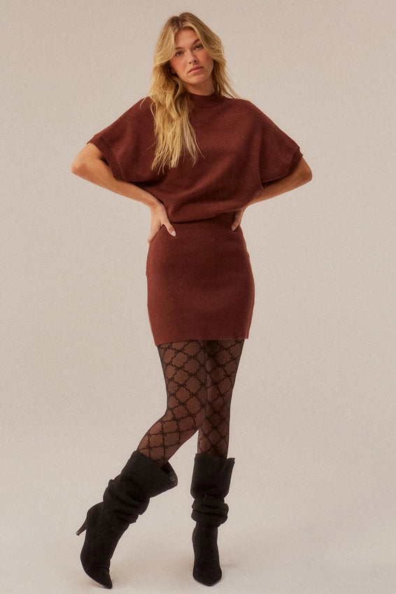 Contrast Ribbed Knit Kimono-Sleeve Mini Dress