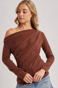 Hazelnut One-Shoulder Pleated Knit Top