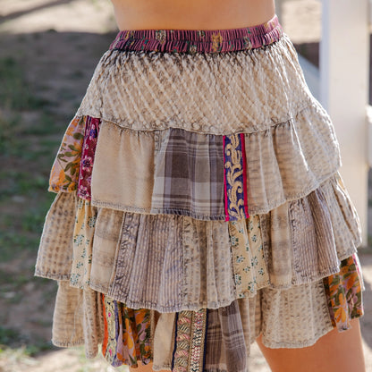Artisan Patchwork Ruffle Mini Skirt ✨
