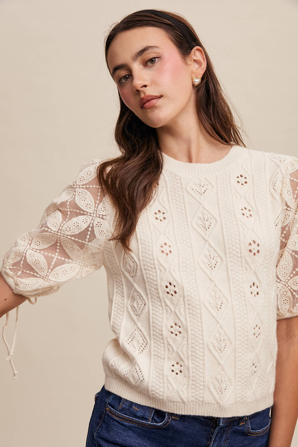 Amelie Eyelet Puff Sleeve Knit Top