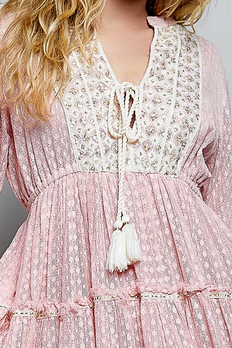 ✨ Boho Chic Embroidery & Tassel Mini Dress ✨