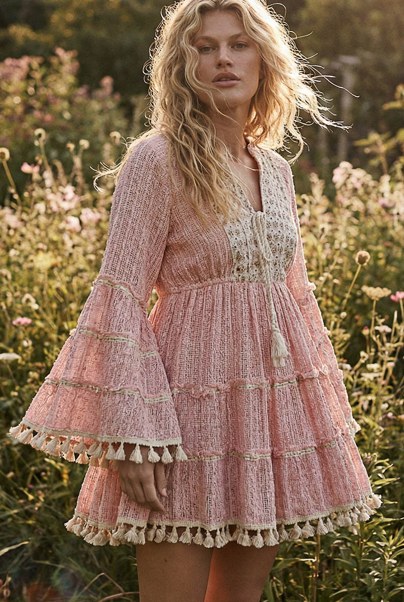 ✨ Boho Chic Embroidery & Tassel Mini Dress ✨