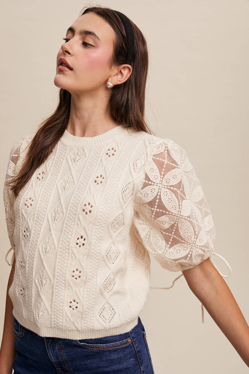 Amelie Eyelet Puff Sleeve Knit Top