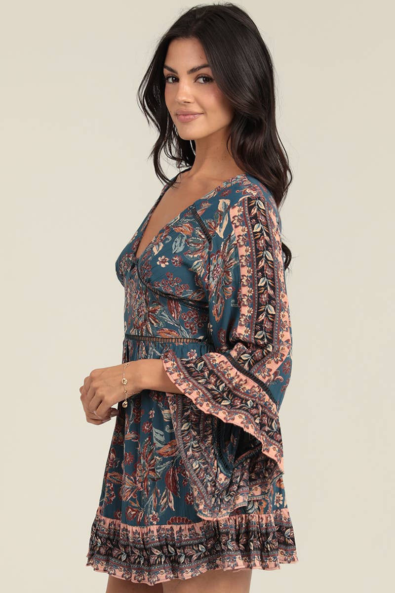 V-Neck Keyhole Long Sleeve Knee Length Dress