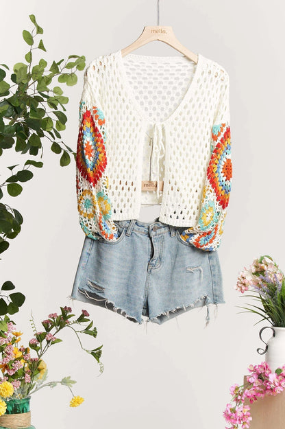 Embroidered Sleeve Cropped Cardigan