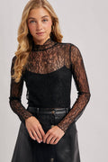 Elegant Mock Neck Sheer Lace Top