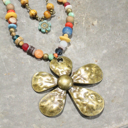 Fun in the Sun Flower Layered Leather Necklace
