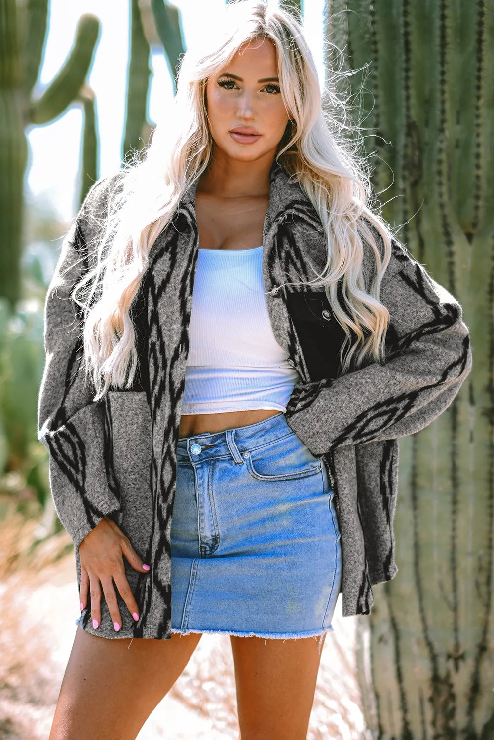 Gray Aztec Contrast Shacket