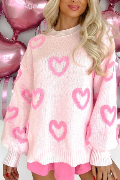 Heart Round Neck Long Sleeve Sweater