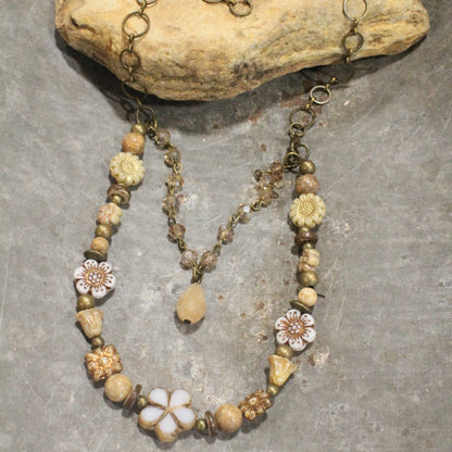 Czech Me Out Beige & Natural Layered Necklace