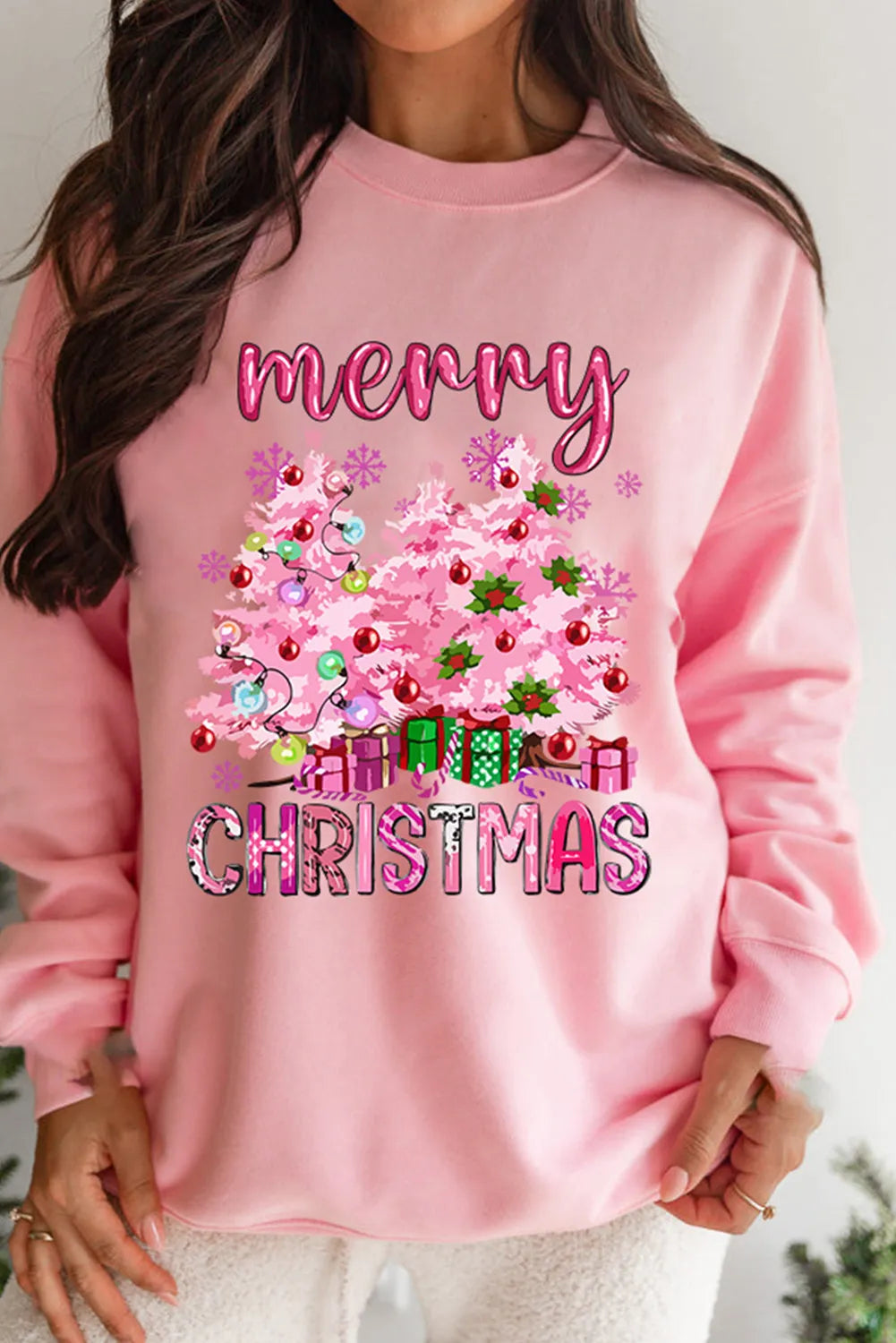 Pink Merry Christmas Pullover Sweatshirt
