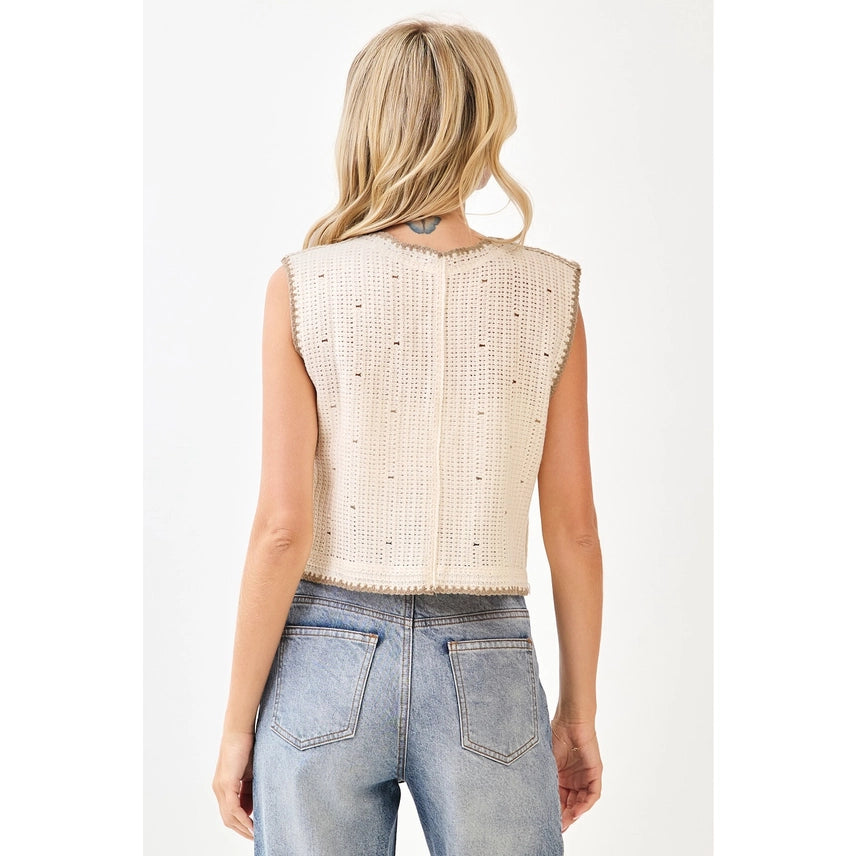 Floral Embroidery Sleeveless Vest Crochet Top