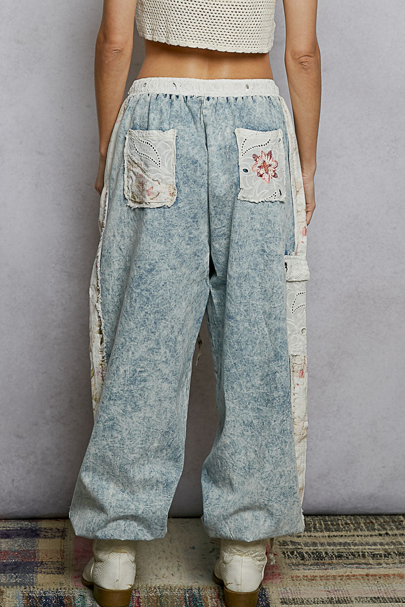 Wildflower Embroidered Denim Joggers **PRE-ORDER**
