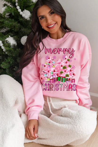 Pink Merry Christmas Pullover Sweatshirt
