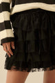 Lace and Tulle Tiered Ruffle Mini Skirt-Black