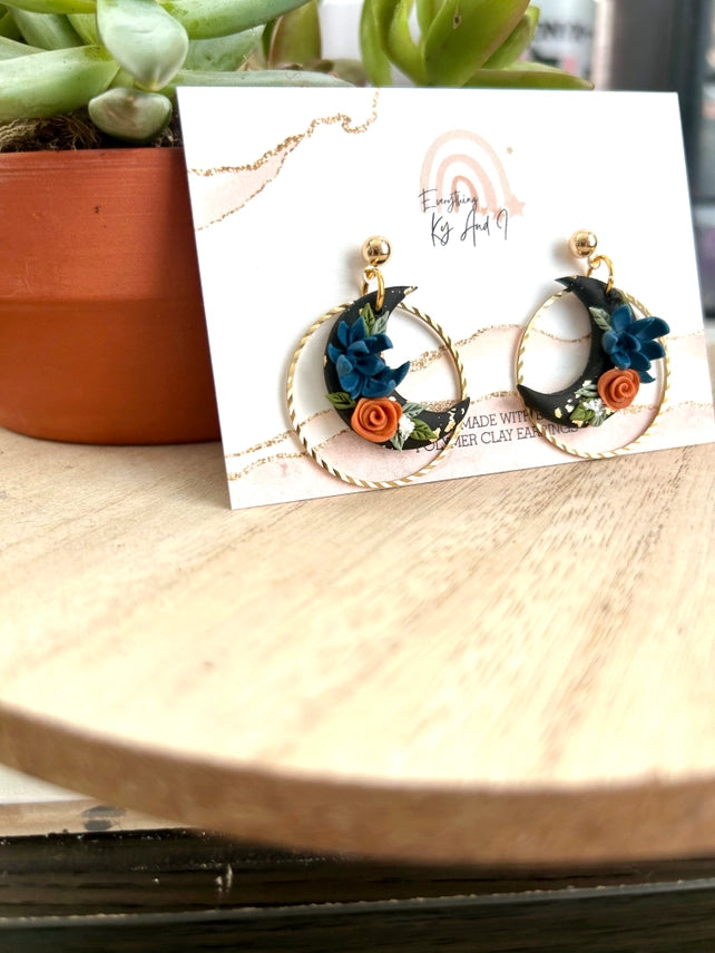 Dark Floral Moons Earrings