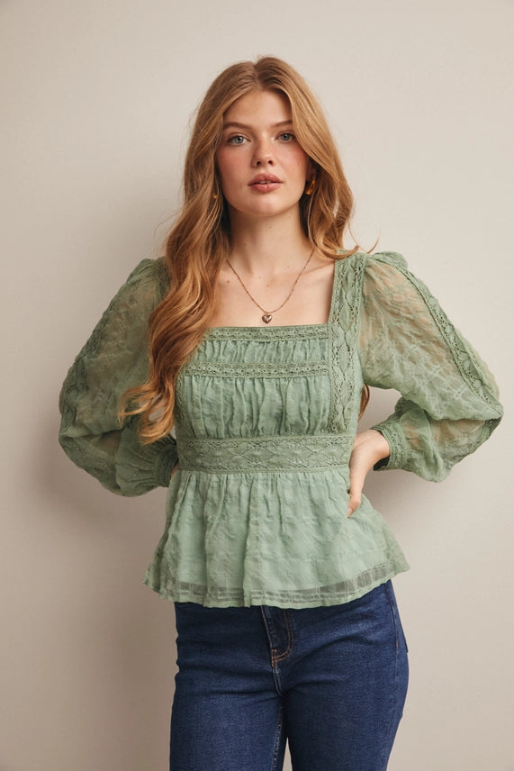 Lace Peplum Long Sleeve Blouse