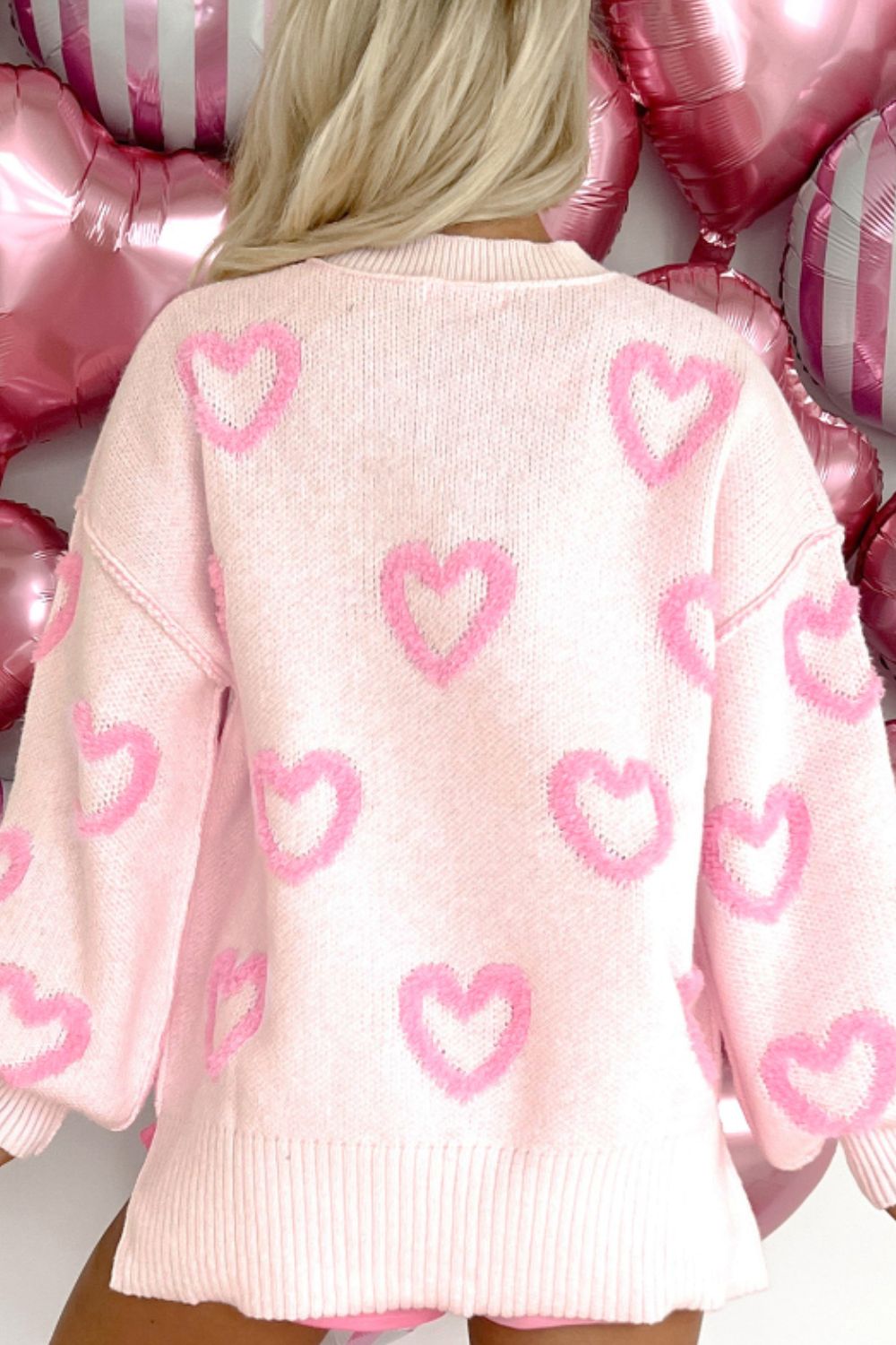 Heart Round Neck Long Sleeve Sweater