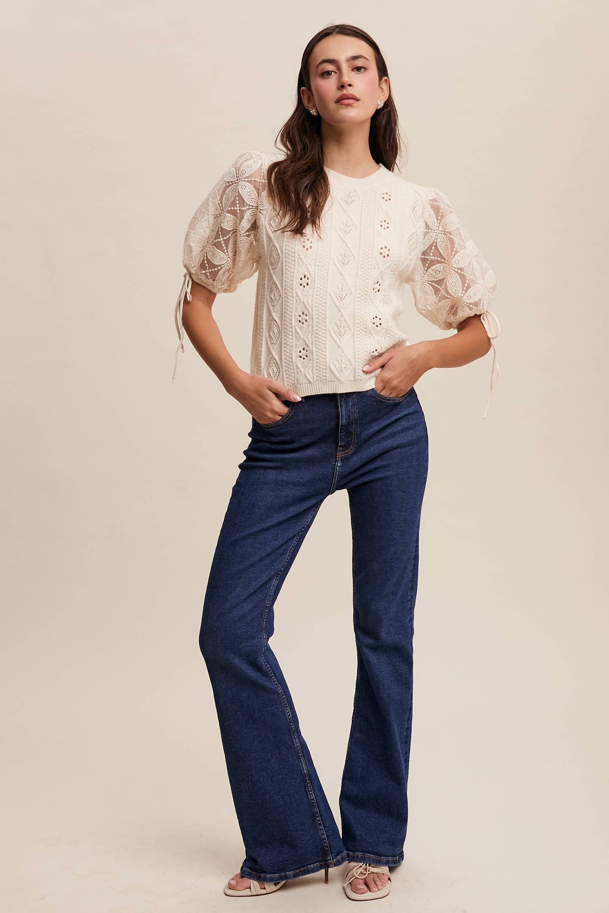 Amelie Eyelet Puff Sleeve Knit Top