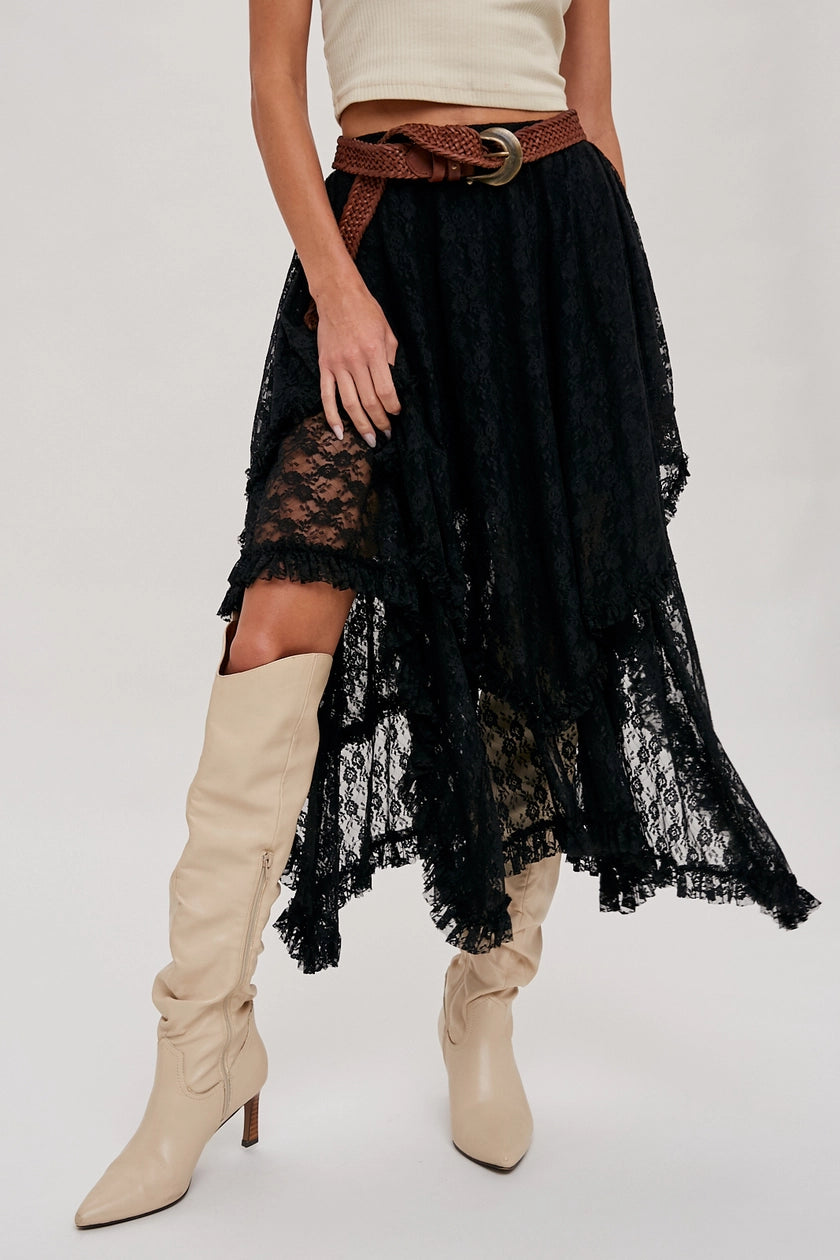 Lace Tiered Midi Skirt