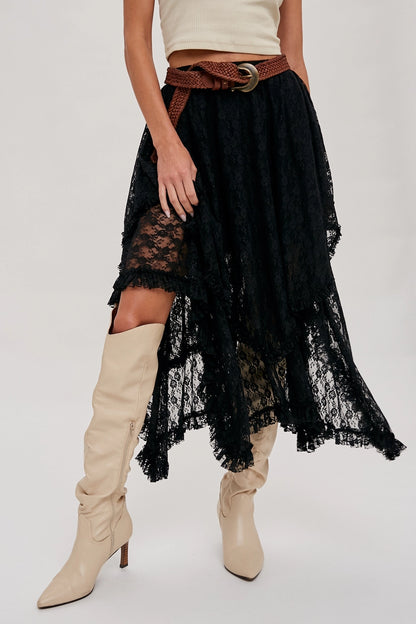 Lace Tiered Midi Skirt