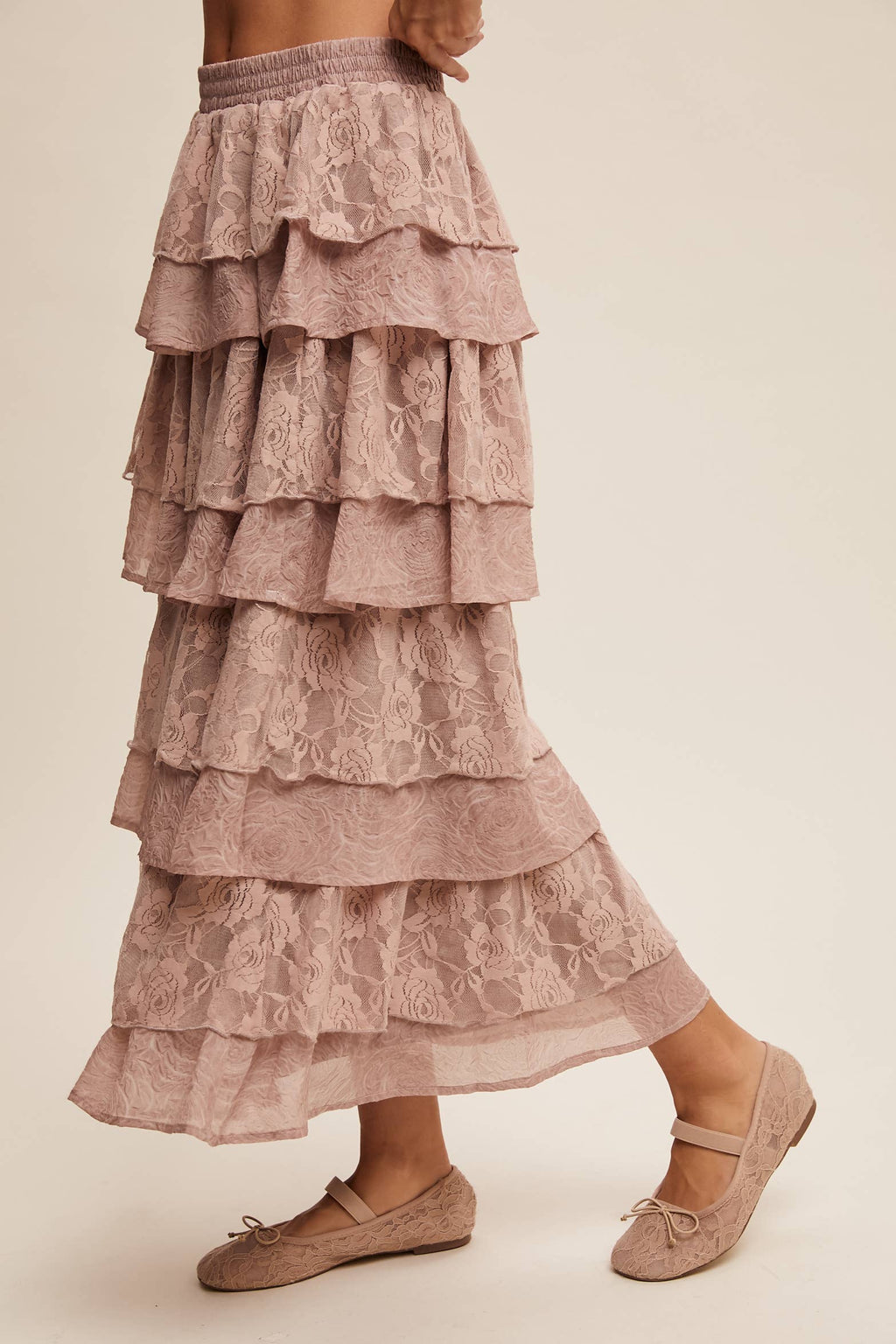 Juliet Floral Lace Tiered Maxi Skirt