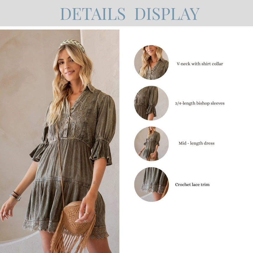 Stone-Washed Baby Doll Dress-Charcoal