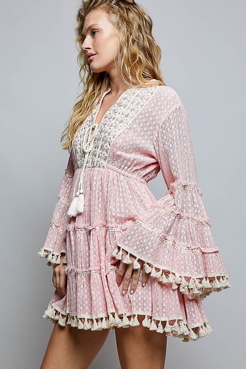 ✨ Boho Chic Embroidery & Tassel Mini Dress ✨