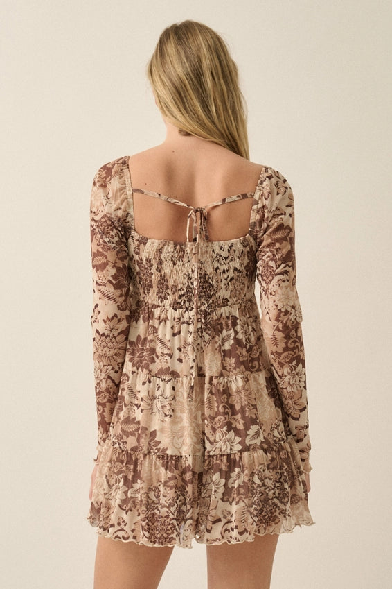 The Meadow Song Floral Mesh Tiered Romper