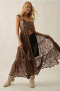 Sheer Floral Lace Button-Front Maxi Duster
