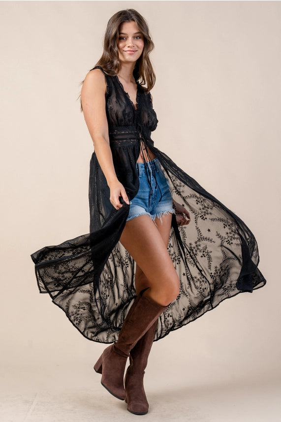 🖤 Embroidered Chiffon Duster Top 🖤