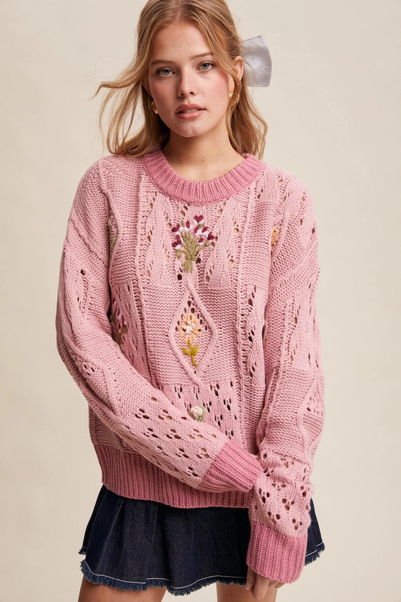 Floral Embroidered Knit Sweater