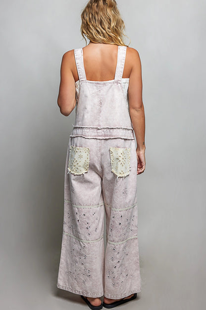 Laser-Cut Trim Denim Overalls