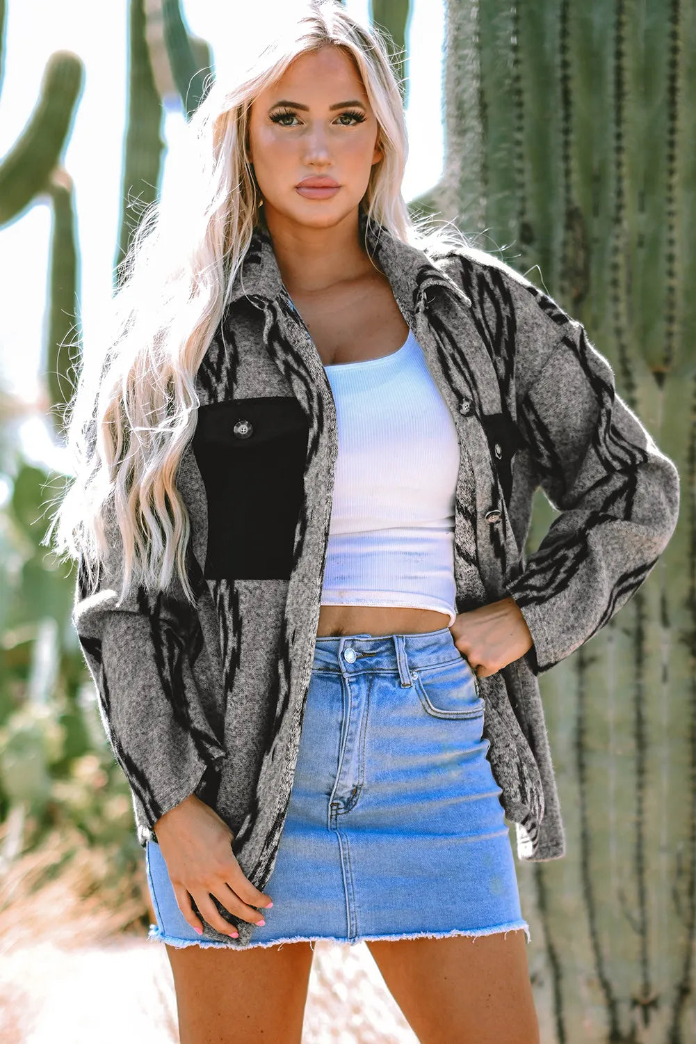 Gray Aztec Contrast Shacket