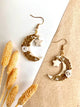 Floral Moon and Star Rose Dangle Earrings