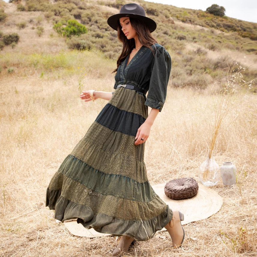 Autumn Whimsy Patchwork Maxi Dress
