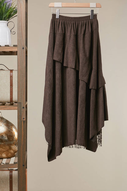 Tiered Ruffled Midi Skirt with Vintage Lace Hem