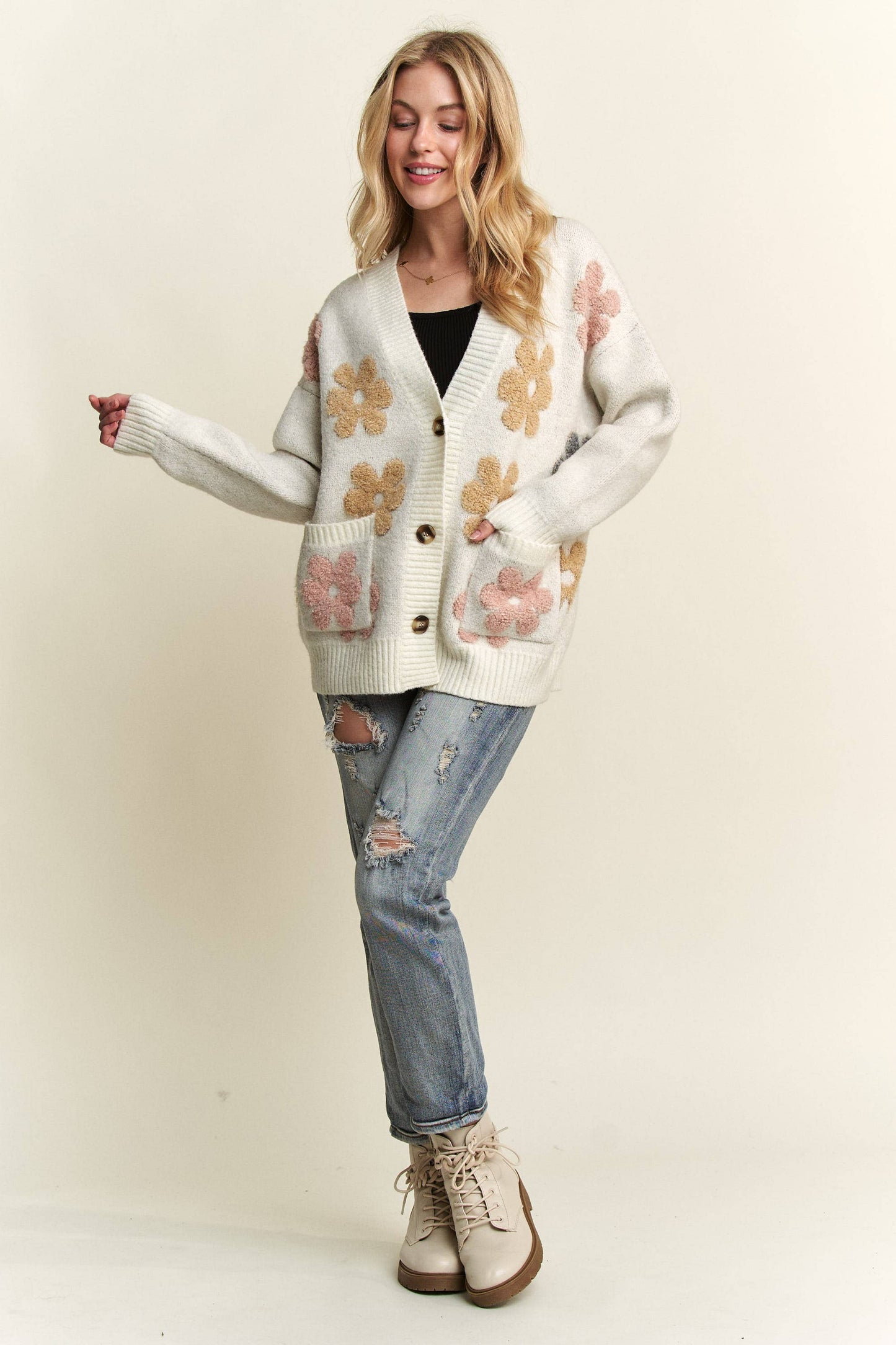 Button Down Floral Cardigan
