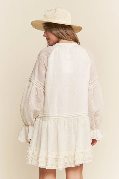 Floral Embroidered Long Sleeve Tassle Dress